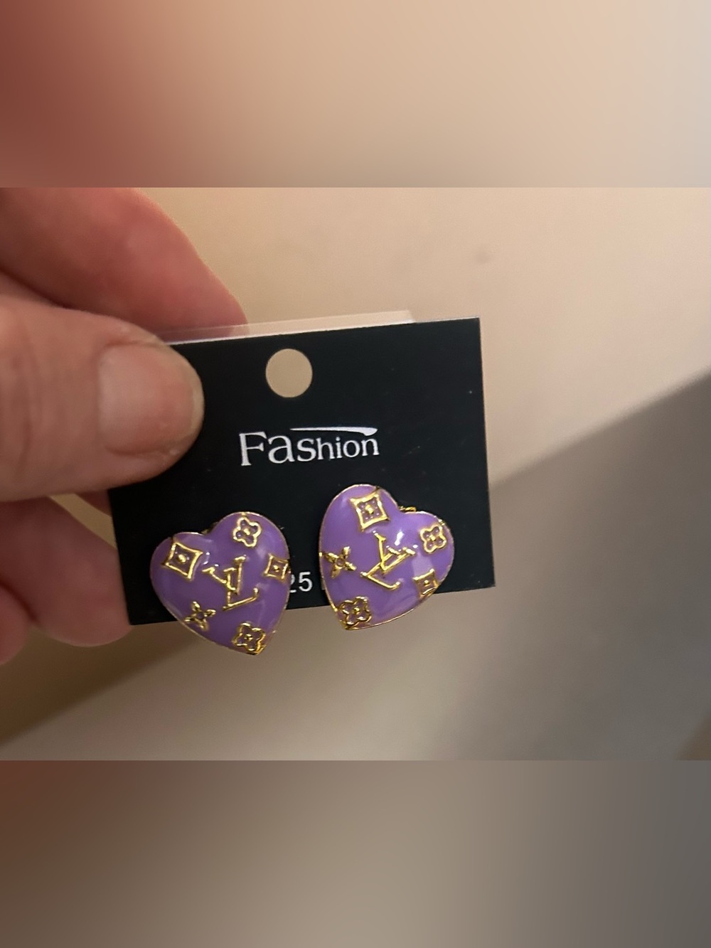 Purple Heart Stud Earrings with Gold Accents
